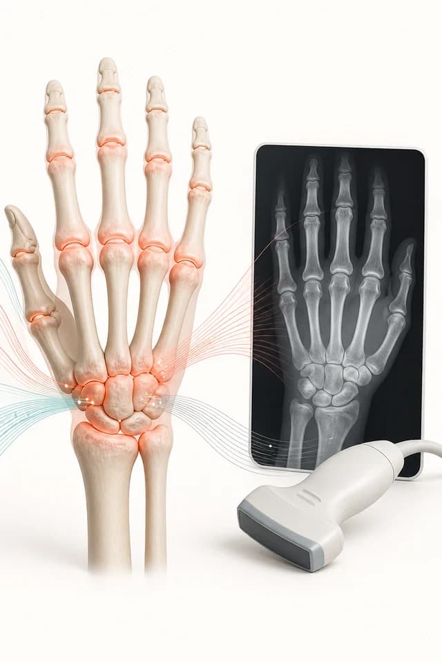 Hartă decizională care leagă sinovita clinică de factor reumatoid și anti-CCP, VSH și CRP, radiografie, ecografie și RMN în evaluarea artritei reumatoide