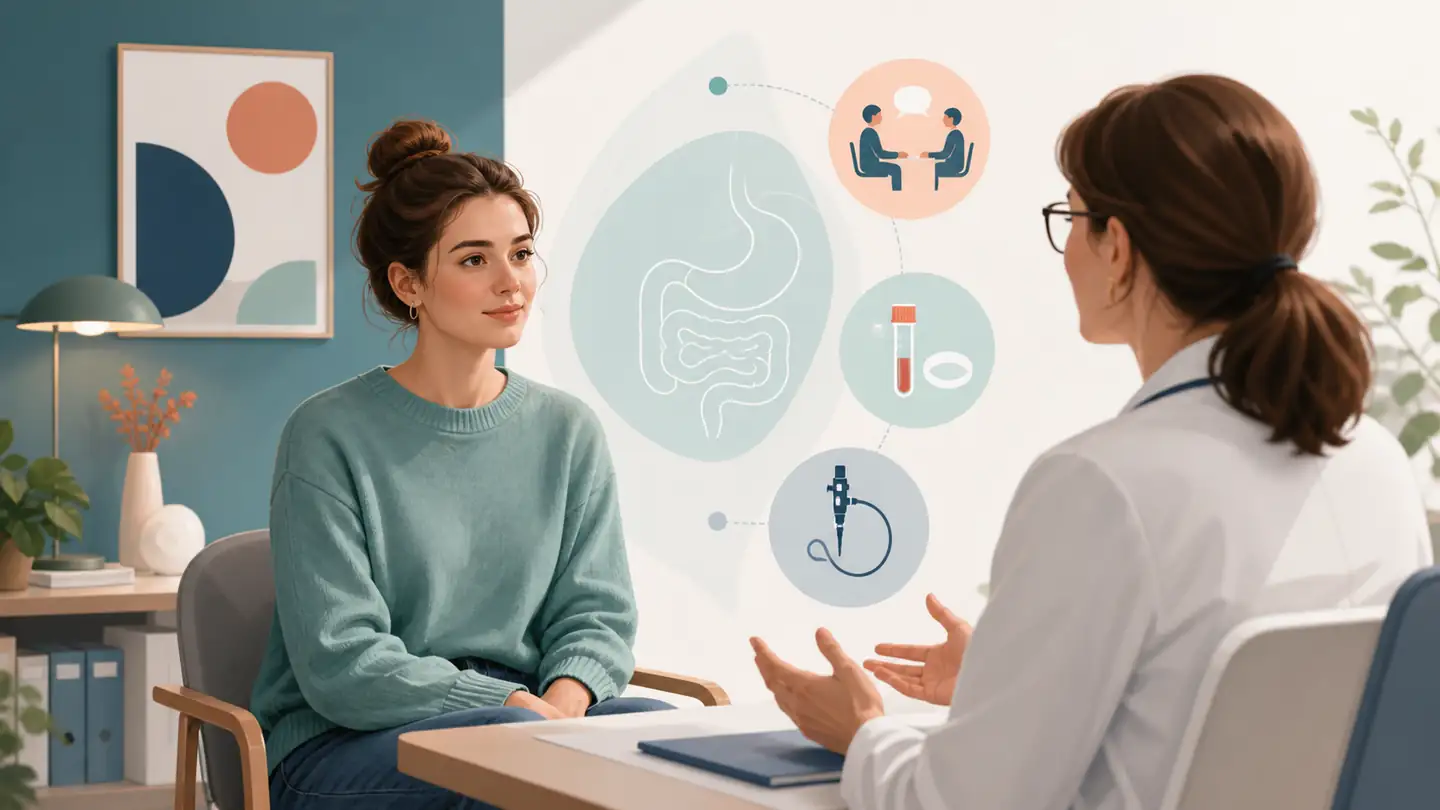 Ilustrație editorială despre boala crohn: ce este și cum este investigată și contextul evaluării medicale.