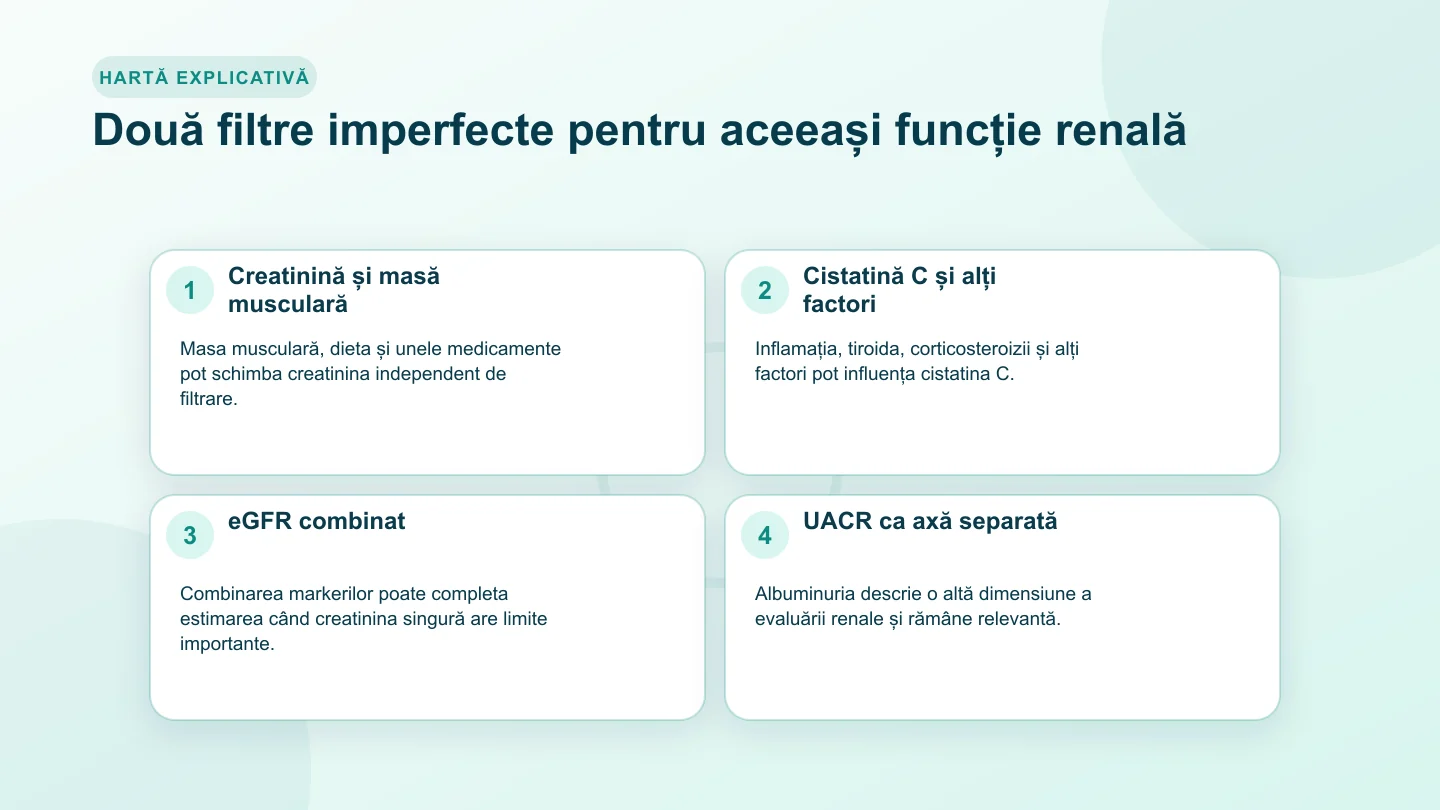 Hartă care compară creatinina și cistatina C și le leagă de eGFR combinat și albuminurie
