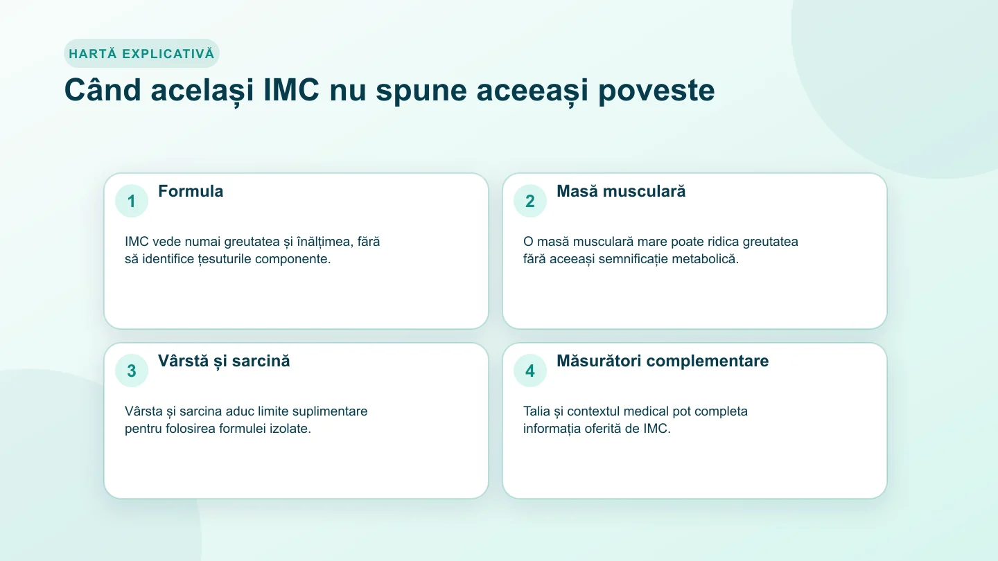 Comparație a limitelor IMC la masă musculară mare, vârstă, sarcină și distribuții corporale diferite