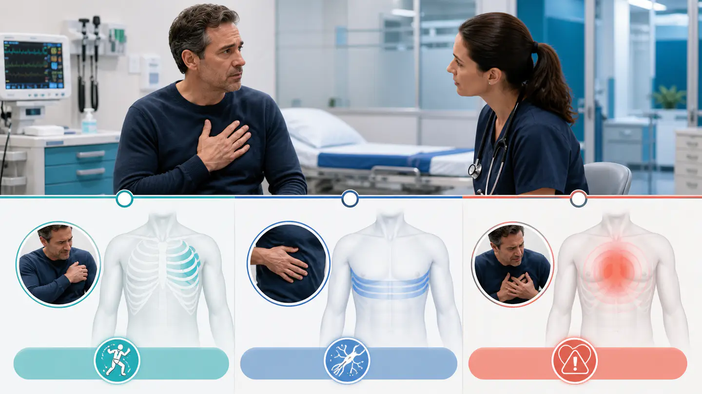 Hartă medicală pentru diferențierea orientativă între durerea peretelui toracic, nevralgia intercostală și semnele unei urgențe cardiace