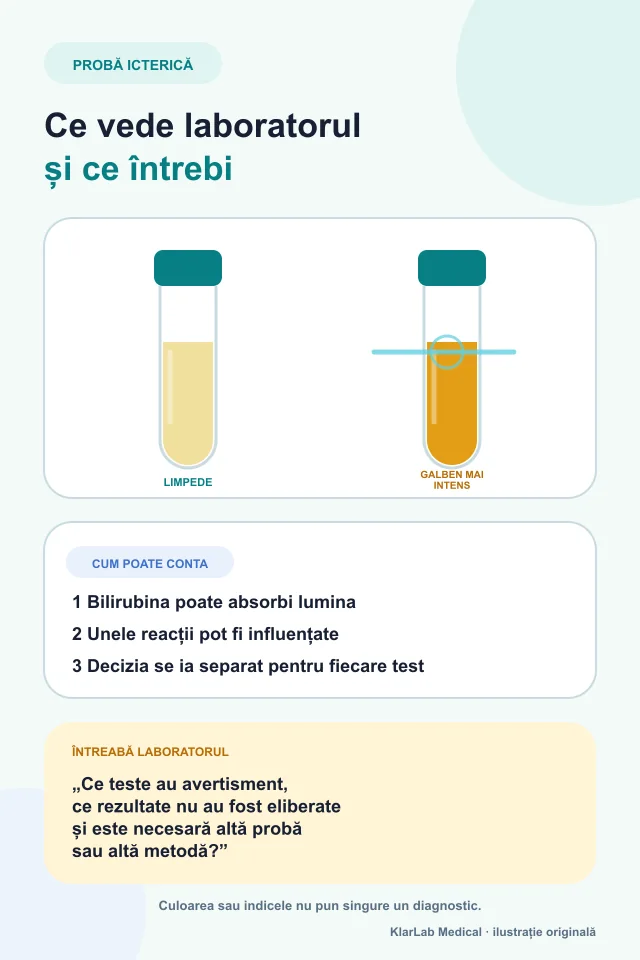 Comparație între o probă limpede și una cu o culoare galbenă mai intensă și întrebarea utilă pentru laborator