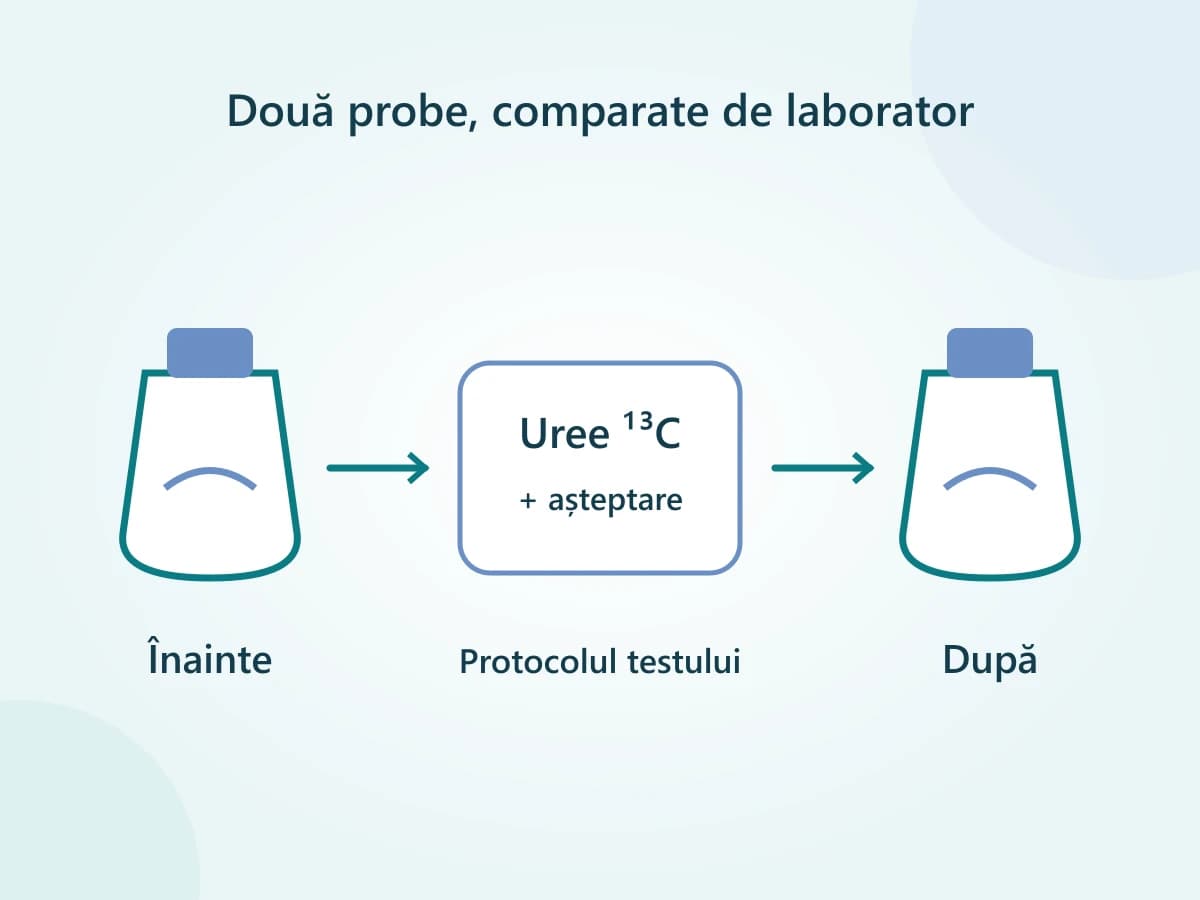 Prima probă de aer expirat, soluția pentru test și a doua probă de aer expirat.
