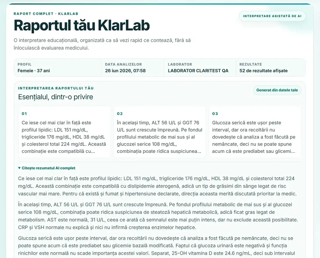 Raport Standard demonstrativ KlarLab